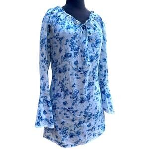 Rare Vtg Y2K Victoria's Secret Blue Floral Cottagecore Bell Sleeve Mini Dress S